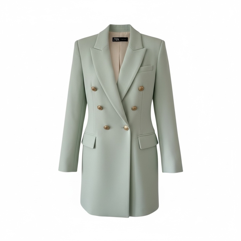 Zara Women's Light Green Mint Double-Breasted Blazer Size XS